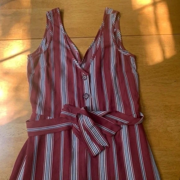 Jumpsuit Cinnamon Striped V Neck Sleeveless Summer Casual Wide Leg, Size XS S - Picture 3 of 9